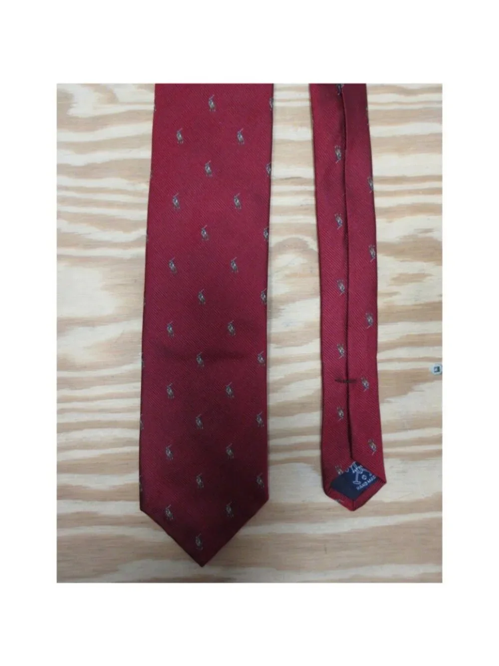 VTG Polo Ralph Lauren Neck Tie Silk Flesh Pony AOP Textured Hand Made